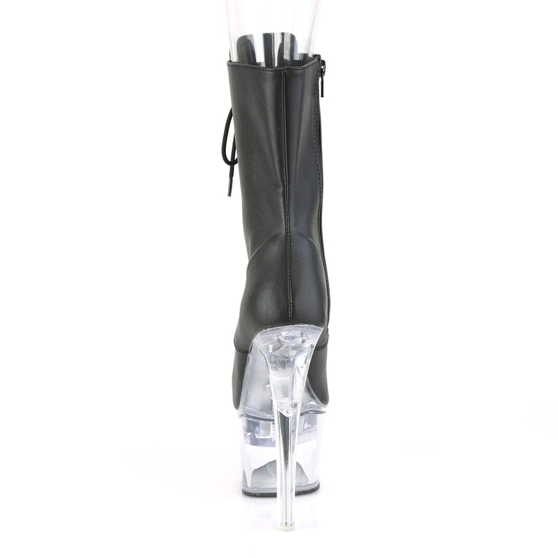Pleaser FLASHDANCE-1020-7 Platform Ankle Boot (Black Faux Leather/Clear)