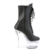 Pleaser FLASHDANCE-1020-7 Platform Ankle Boot (Black Faux Leather/Clear)