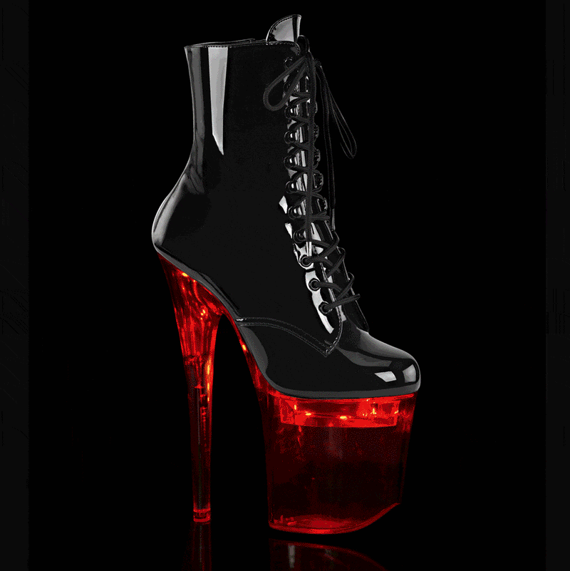 Pleaser FLASHDANCE-1020-8 Platform Ankle Boot (Black Patent/Clear)