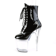 Pleaser FLASHDANCE-1020-8 Platform Ankle Boot (Black Patent/Clear)