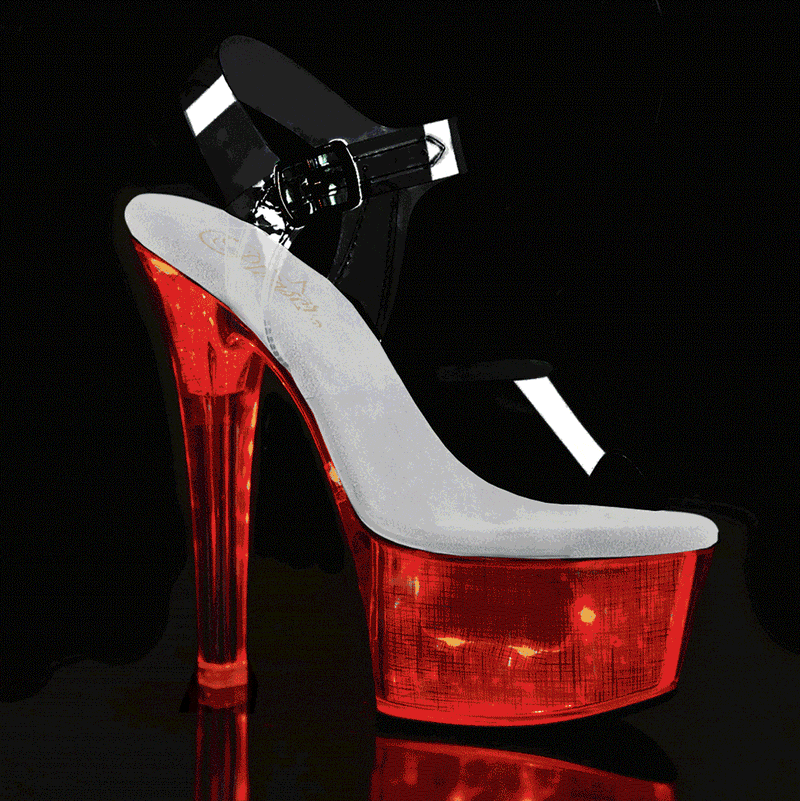 Pleaser FLASHDANCE-608CH Platform Sandal (Clear/Silver Hologram)