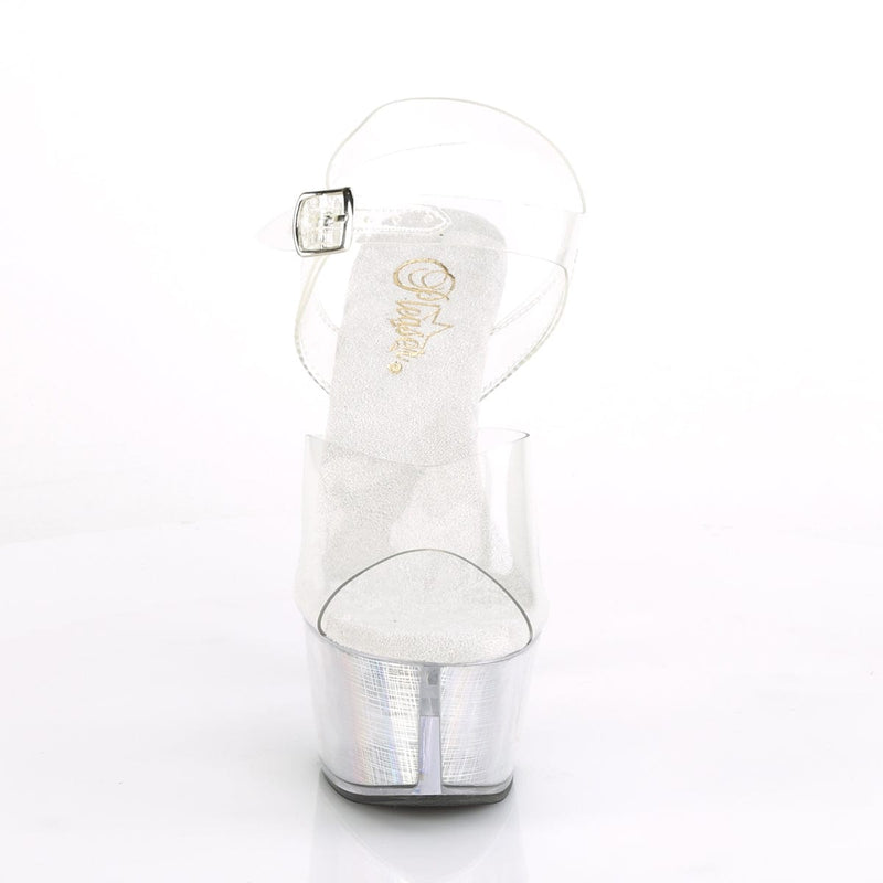 Pleaser FLASHDANCE-608CH Platform Sandal (Clear/Silver Hologram)