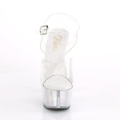 Pleaser FLASHDANCE-608CH Platform Sandal (Clear/Silver Hologram)