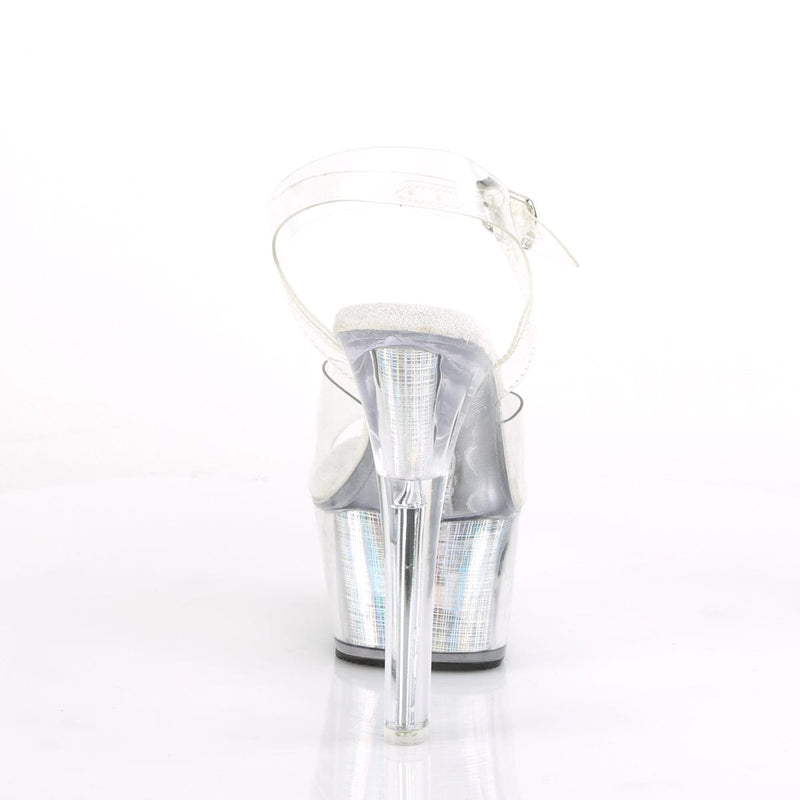 Pleaser FLASHDANCE-608CH Platform Sandal (Clear/Silver Hologram)