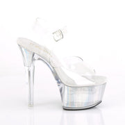 Pleaser FLASHDANCE-608CH Platform Sandal (Clear/Silver Hologram)
