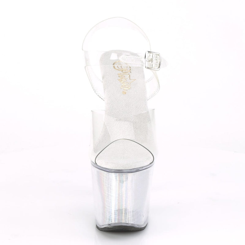 Pleaser FLASHDANCE-708SCH Platform Sandal (Clear/Silver Hologram)