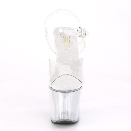 Pleaser FLASHDANCE-708SCH Platform Sandal (Clear/Silver Hologram)