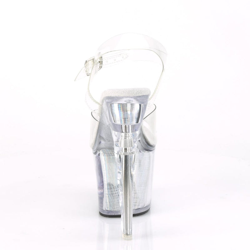 Pleaser FLASHDANCE-708SCH Platform Sandal (Clear/Silver Hologram)