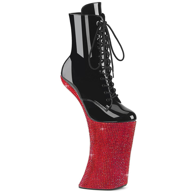 Pleaser FORBIDDEN-1020BEJ Platform Ankle Boot (Black Patent/Red Rhinestone)
