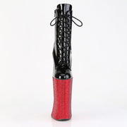 Pleaser FORBIDDEN-1020BEJ Platform Ankle Boot (Black Patent/Red Rhinestone)