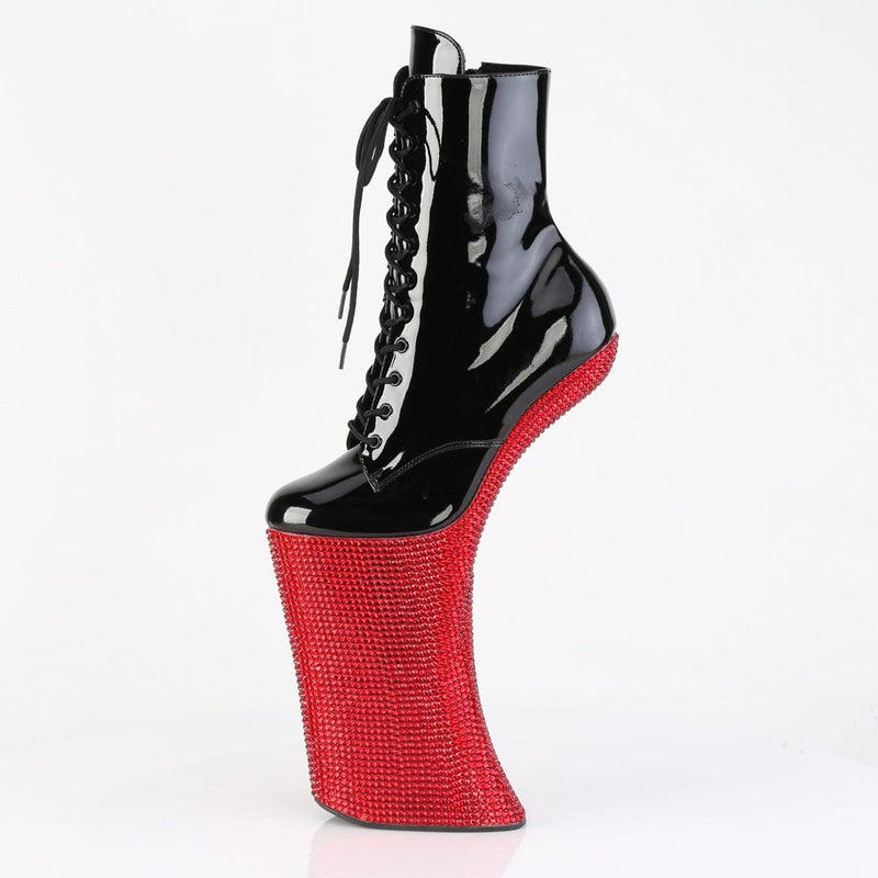 Pleaser FORBIDDEN-1020BEJ Platform Ankle Boot (Black Patent/Red Rhinestone)