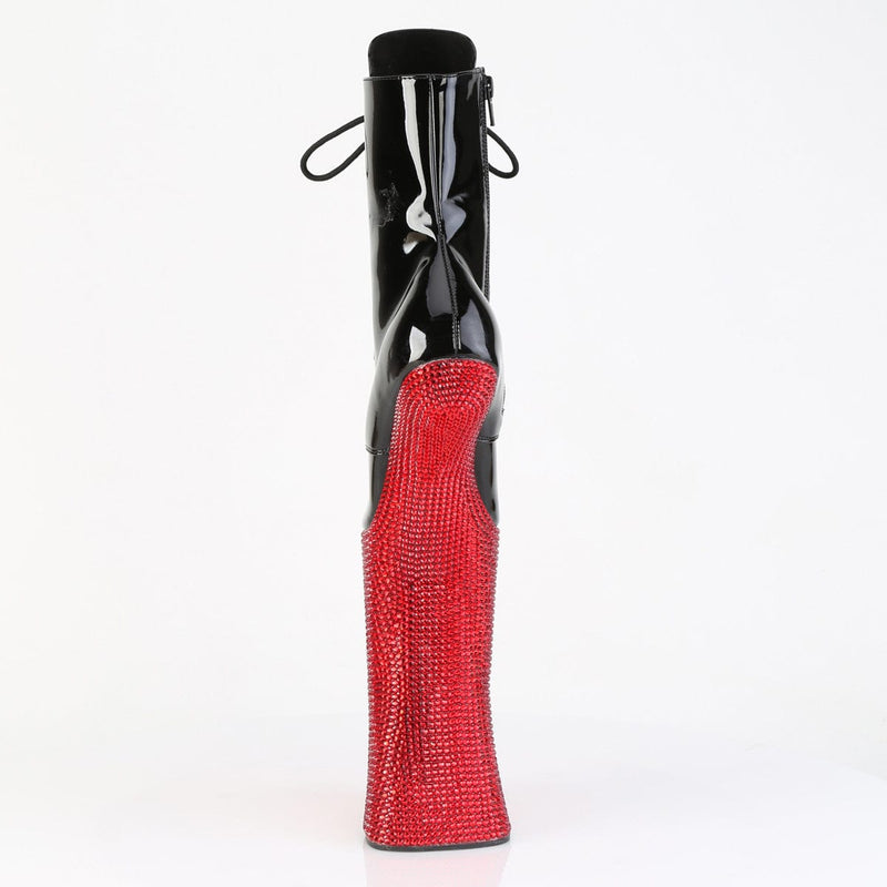 Pleaser FORBIDDEN-1020BEJ Platform Ankle Boot (Black Patent/Red Rhinestone)