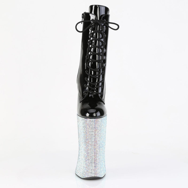 Pleaser FORBIDDEN-1020BEJ Platform Ankle Boot (Black Patent/Silver AB Rhinestone)