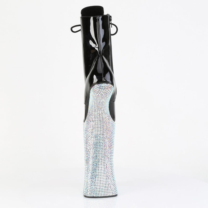 Pleaser FORBIDDEN-1020BEJ Platform Ankle Boot (Black Patent/Silver AB Rhinestone)