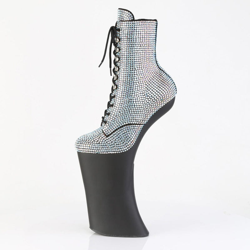 Pleaser FORBIDDEN-1020RS Platform Ankle Boot (Silver AB Rhinestone/Black Matte)