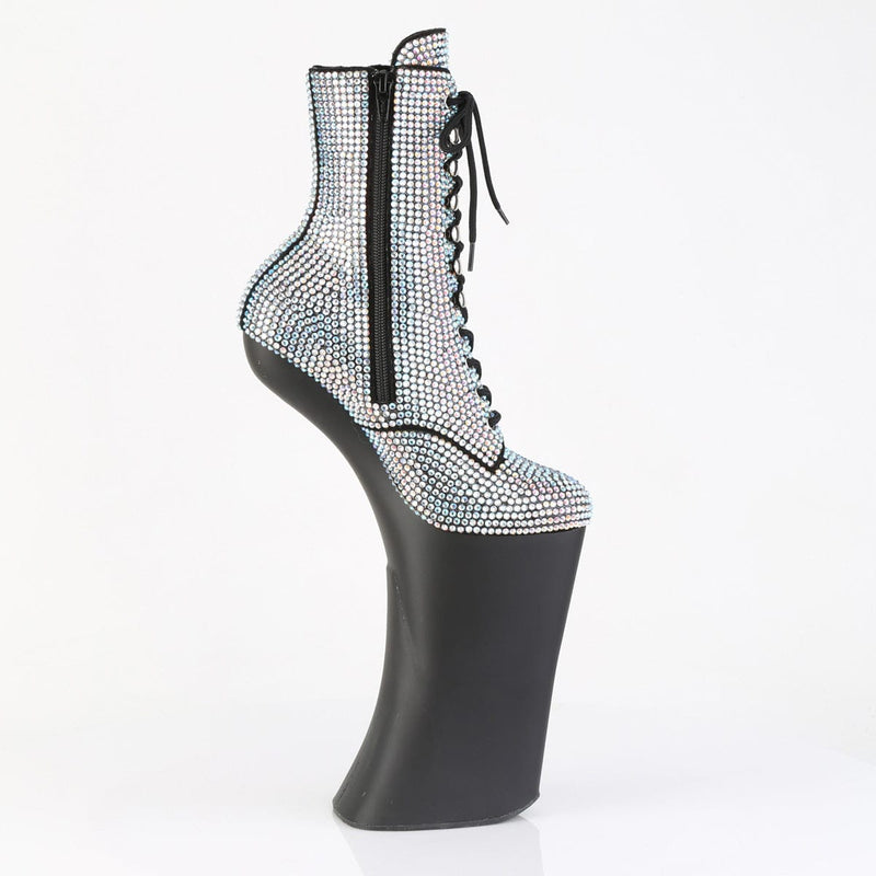 Pleaser FORBIDDEN-1020RS Platform Ankle Boot (Silver AB Rhinestone/Black Matte)