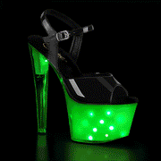 Pleaser ILLUMINATOR-709 Platform Sandal (Black Patent/White Glow)