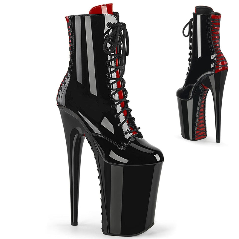 Pleaser INFINITY-1020FH Platform Ankle Boot (Black-Red Patent/Black-Red) 5