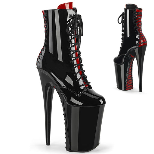 Pleaser INFINITY-1020FH Platform Ankle Boot (Black-Red Patent/Black-Red) 5