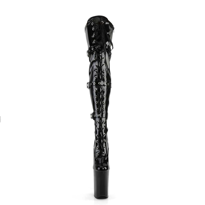 Pleaser INFINITY-3028 Platform Thigh High Boot (Black Stretch Patent/Black)
