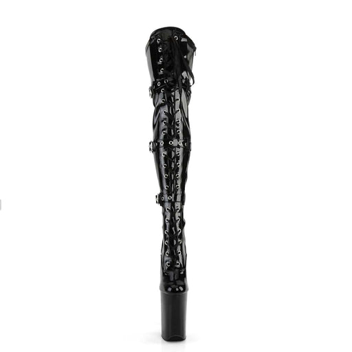 Pleaser INFINITY-3028 Platform Thigh High Boot (Black Stretch Patent/Black)