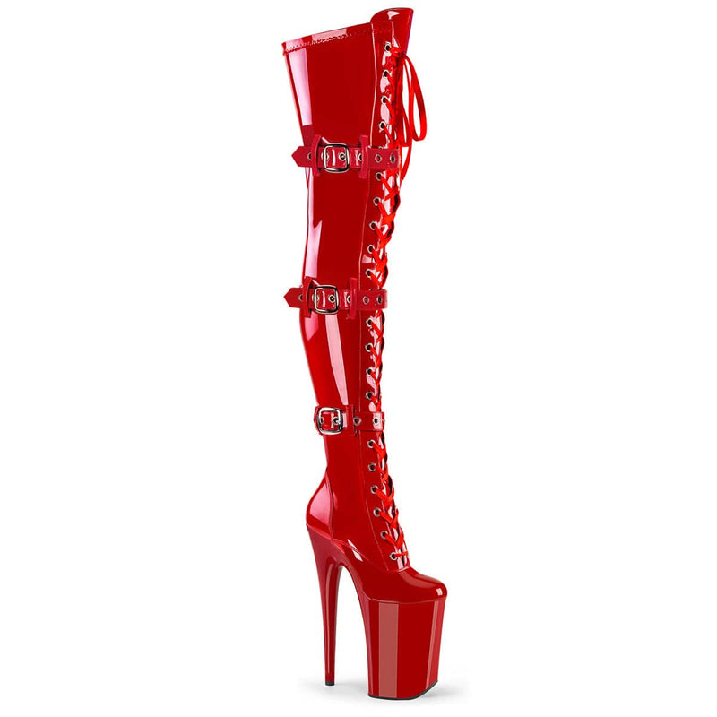 Pleaser INFINITY-3028 Platform Thigh High Boot (Red Stretch Patent/Red) 5