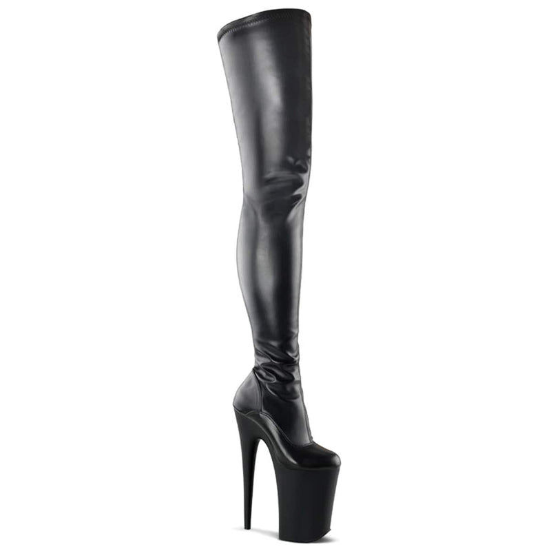 Pleaser INFINITY-4000 Platform Crotch High Boot (Black Stretch Faux Leather/Black Matte)