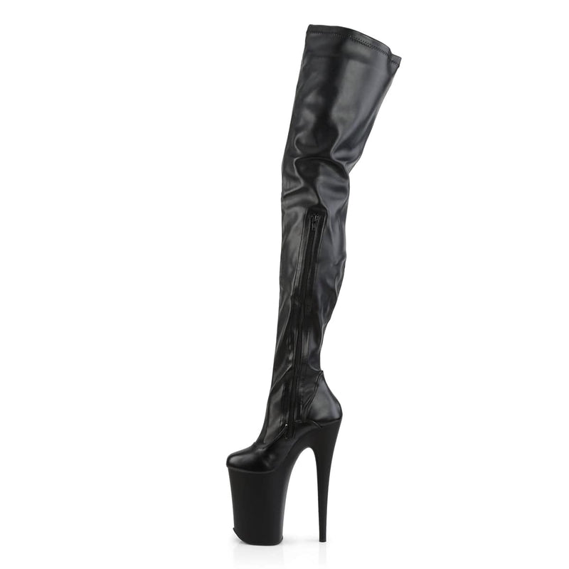 Pleaser INFINITY-4000 Platform Crotch High Boot (Black Stretch Faux Leather/Black Matte)