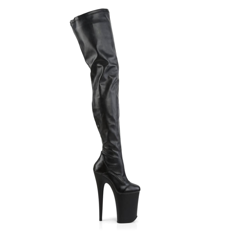 Pleaser INFINITY-4000 Platform Crotch High Boot (Black Stretch Faux Leather/Black Matte)