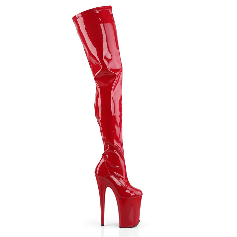 Pleaser INFINITY-4000 Platform Crotch High Boot (Red Stretch Patent/Red)
