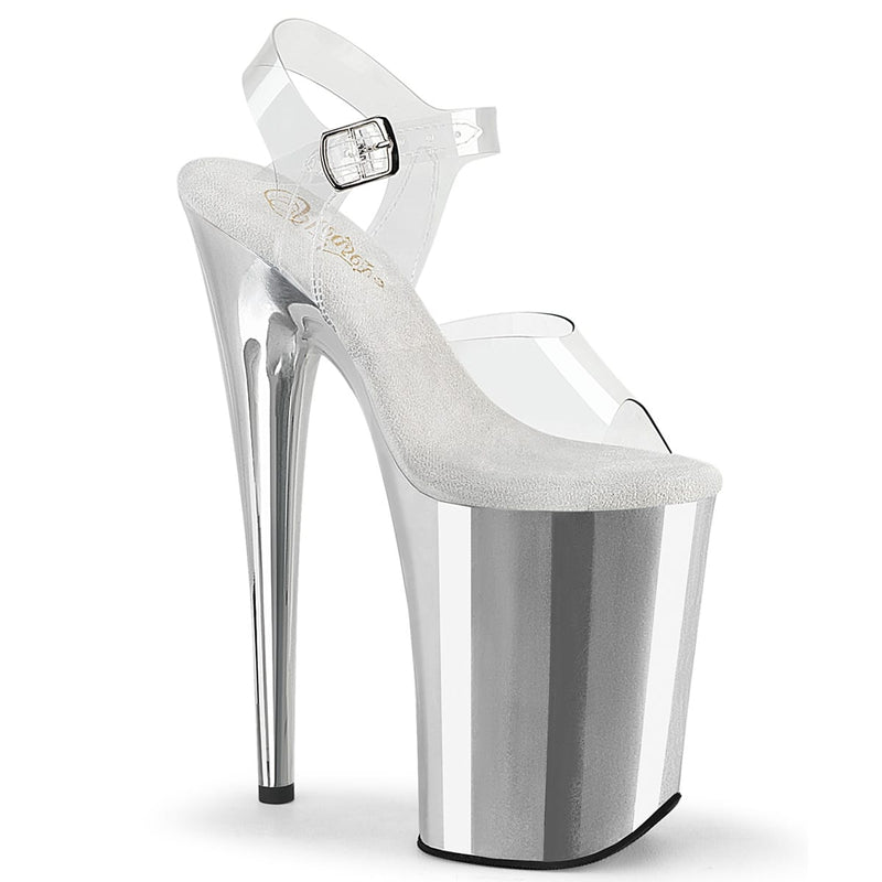 Pleaser INFINITY-908 Clear/Silver Chrome Platform Sandal