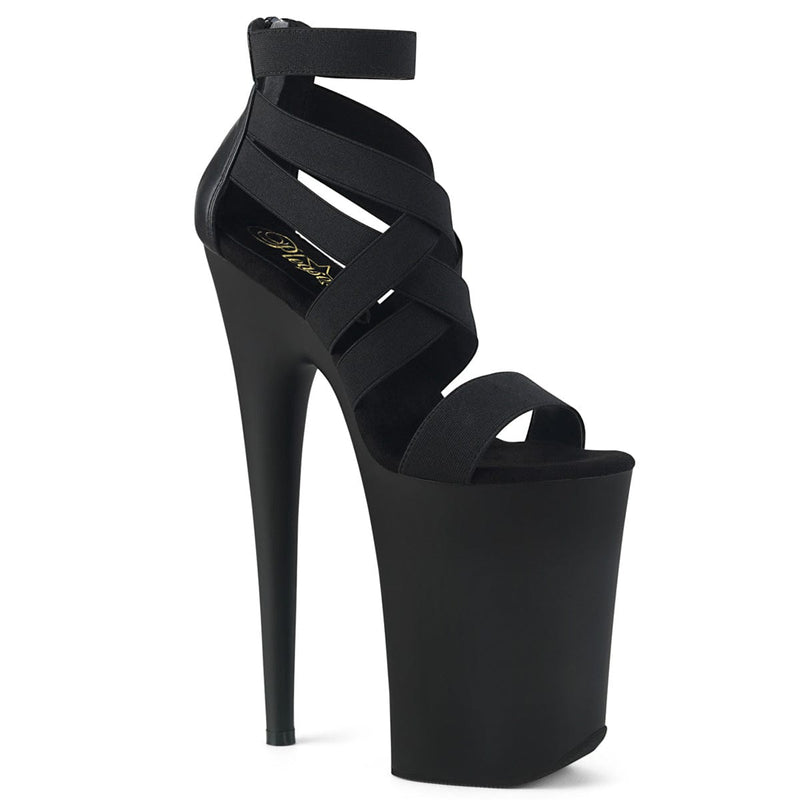 Pleaser INFINITY-969 Platform Sandal (Black Elastic Band-Faux Leather/Black Matter)