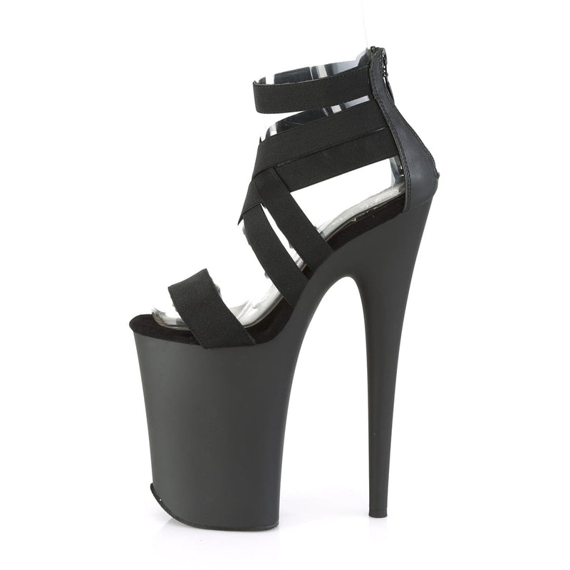 Pleaser INFINITY-969 Platform Sandal (Black Elastic Band-Faux Leather/Black Matter)