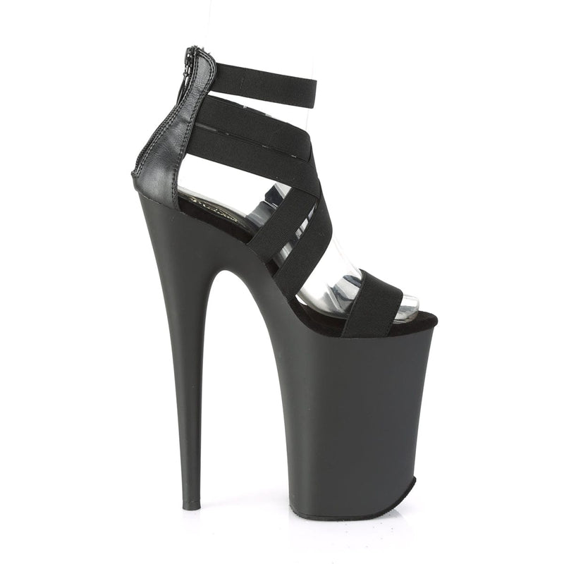 Pleaser INFINITY-969 Platform Sandal (Black Elastic Band-Faux Leather/Black Matter)