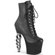 Pleaser IRONGRIP-1020 Platform Ankle Boot (Black Faux Leather/Black Matte-Silver Brushed) 5