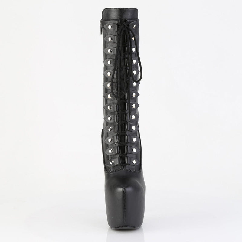 Pleaser JUBILANT-1048 Platform Mid-Calf Boot (Black Stretch Faux Leather)