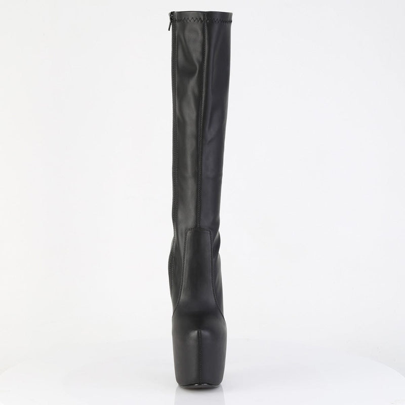 Pleaser JUBILANT-2000 Platform Knee High Boot (Black Stretch Faux Leather)
