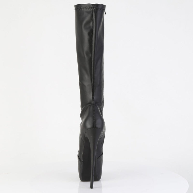 Pleaser JUBILANT-2000 Platform Knee High Boot (Black Stretch Faux Leather)