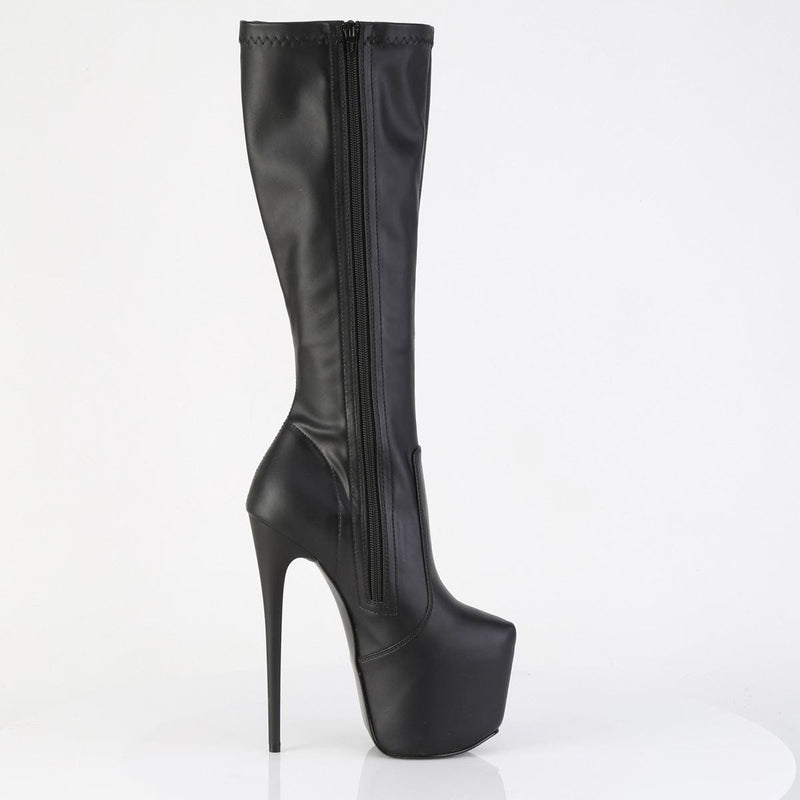 Pleaser JUBILANT-2000 Platform Knee High Boot (Black Stretch Faux Leather)