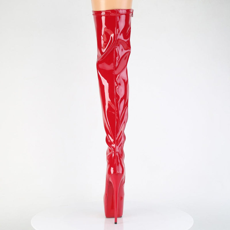 Pleaser JUBILANT-3000 Platform Thigh High Boot (Red Stretch Patent)