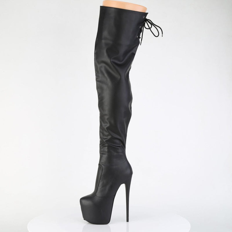 Pleaser JUBILANT-3007 Platform Thigh High Boot (Black Stretch Faux Leather)