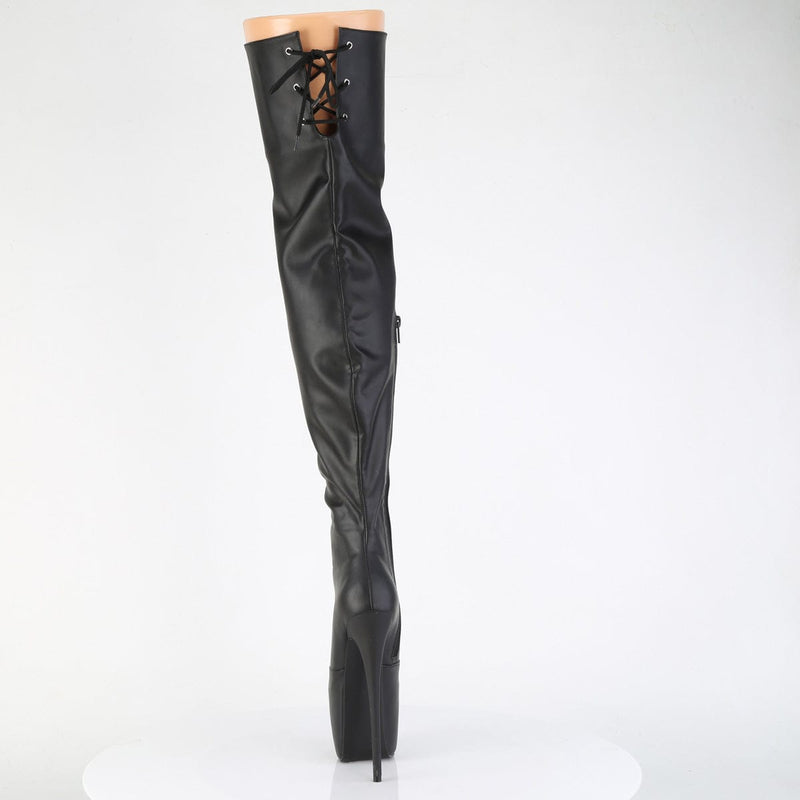 Pleaser JUBILANT-3007 Platform Thigh High Boot (Black Stretch Faux Leather)