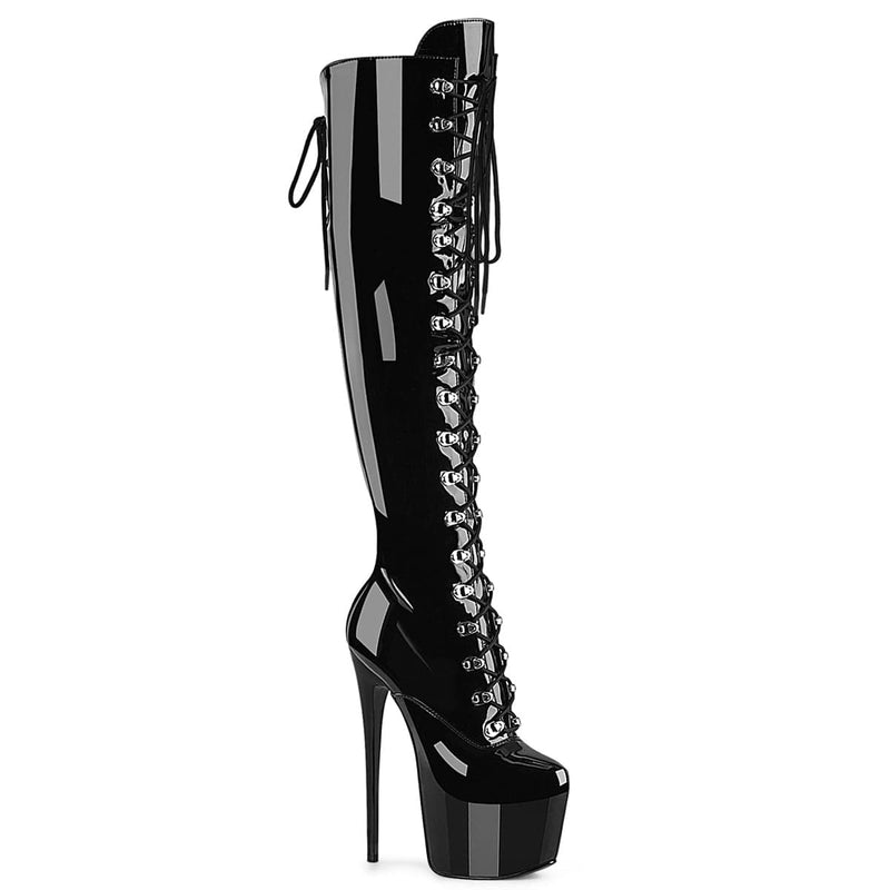 Pleaser JUBILANT-3012 Platform Knee High Boot (Black Stretch Patent)