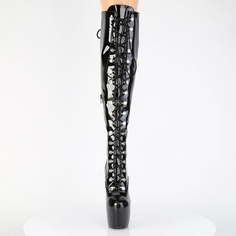 Pleaser JUBILANT-3012 Platform Knee High Boot (Black Stretch Patent)