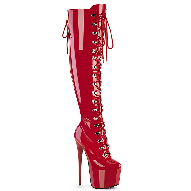 Pleaser JUBILANT-3012 Platform Knee High Boot (Red Stretch Patent)