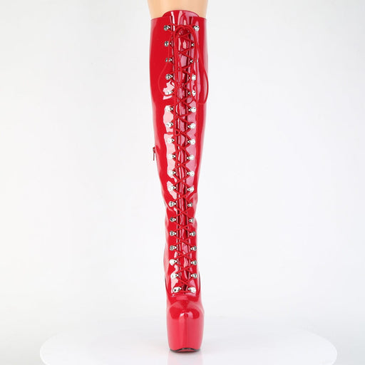 Pleaser JUBILANT-3012 Platform Knee High Boot (Red Stretch Patent)