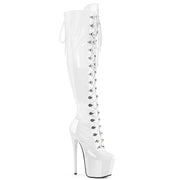 Pleaser JUBILANT-3012 Platform Knee High Boot (White Stretch Patent)