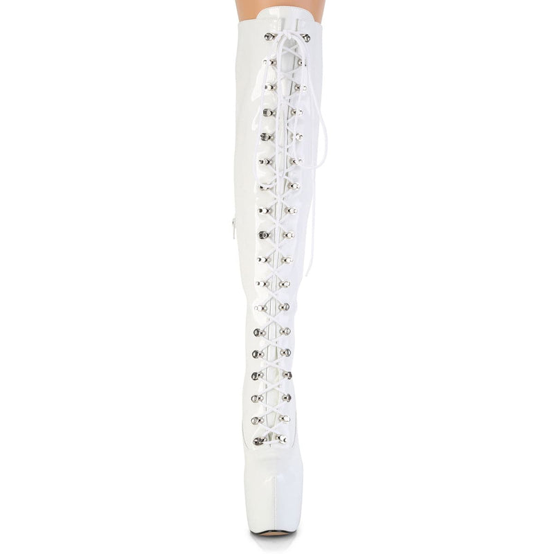 Pleaser JUBILANT-3012 Platform Knee High Boot (White Stretch Patent)