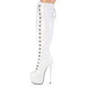 Pleaser JUBILANT-3012 Platform Knee High Boot (White Stretch Patent)