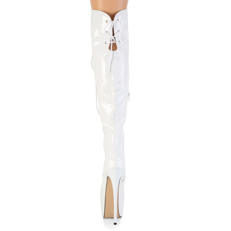 Pleaser JUBILANT-3012 Platform Knee High Boot (White Stretch Patent)